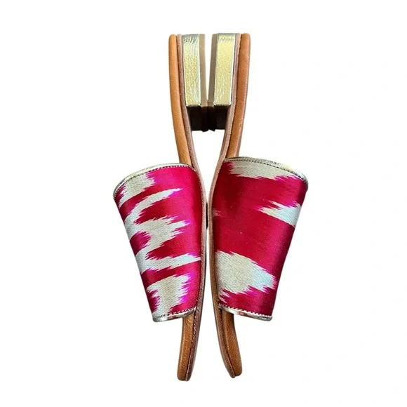 Baldiz Boho Magenta & Metallic Gold Ikat Silk Slide Sandals Size 37 (7 US) EUC - Picture 4 of 8